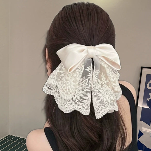Fashionable Lace Bow Ponytail Hairpin Handmade Sweet Hair Accessories Shark Clip For Women