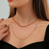 Fashionable Long Bead Chain Stacking Necklace Retro Style Pearl Ot Buckle Alloy Geometric Pattern Necklace