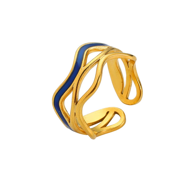 Fashionable Luxury Style Colorful Oil Dripping Stainless Steel Ring With Cut Out Line Dot Heart Electroplated Adjustable For Women