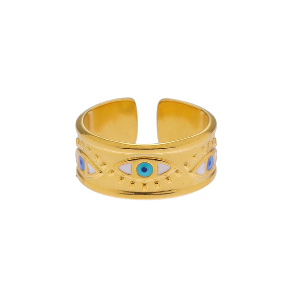 Fashionable Luxury Style Colorful Oil Dripping Stainless Steel Ring With Cut Out Line Dot Heart Electroplated Adjustable For Women