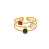Fashionable Luxury Style Colorful Oil Dripping Stainless Steel Ring With Cut Out Line Dot Heart Electroplated Adjustable For Women