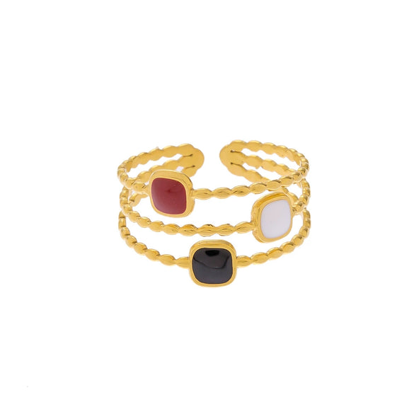 Fashionable Luxury Style Colorful Oil Dripping Stainless Steel Ring With Cut Out Line Dot Heart Electroplated Adjustable For Women