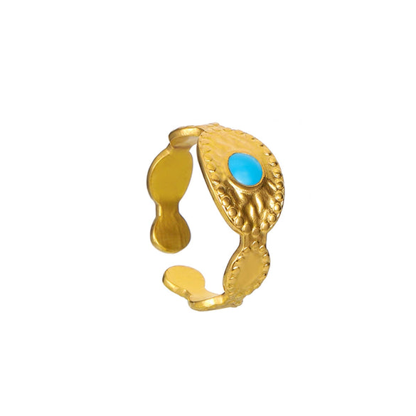 Fashionable Luxury Style Colorful Oil Dripping Stainless Steel Ring With Cut Out Line Dot Heart Electroplated Adjustable For Women