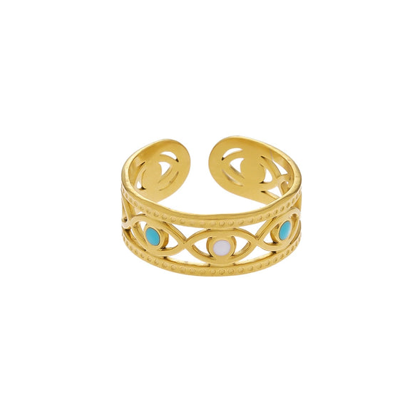 Fashionable Luxury Style Colorful Oil Dripping Stainless Steel Ring With Cut Out Line Dot Heart Electroplated Adjustable For Women