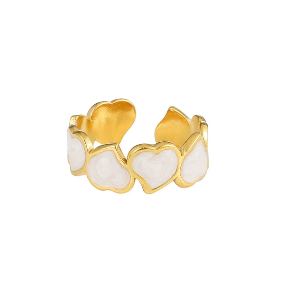 Fashionable Luxury Style Colorful Oil Dripping Stainless Steel Ring With Cut Out Line Dot Heart Electroplated Adjustable For Women
