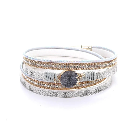 Fashionable Magnet Buckle Multi Layer Two Circle Leather Pu Bracelet For Women With Heart Shape And Artificial Leather Material