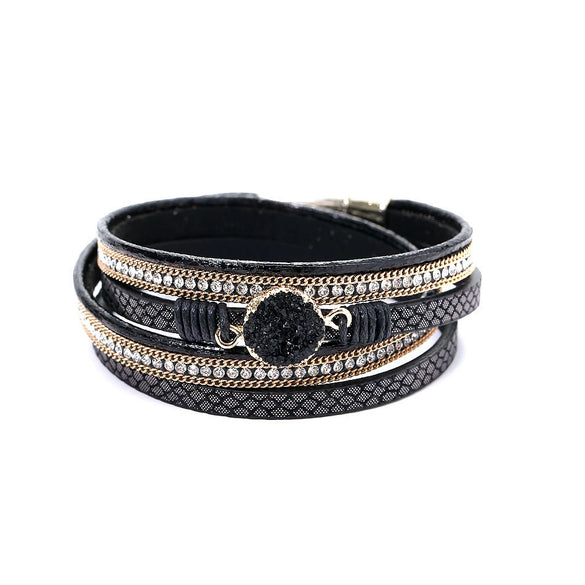 Fashionable Magnet Buckle Multi Layer Two Circle Leather Pu Bracelet For Women With Heart Shape And Artificial Leather Material