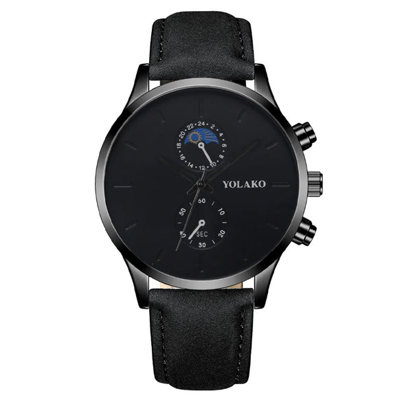 Fashionable Men's Alloy Leather Belt Quartz Watch With Round Dial