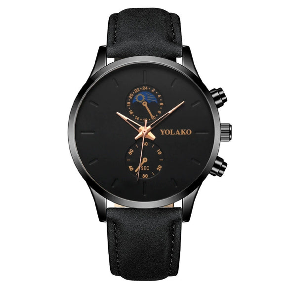 Fashionable Men's Alloy Leather Belt Quartz Watch With Round Dial