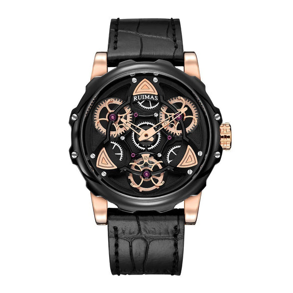 Fashionable Men's Quartz Watch Alloy Case Genuine Leather Strap Round Dial