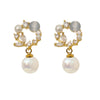 Fashionable Mermaid Style Copper Earrings With Blue Cat's Eye Stone And Geometric Pattern Electroplated For Women