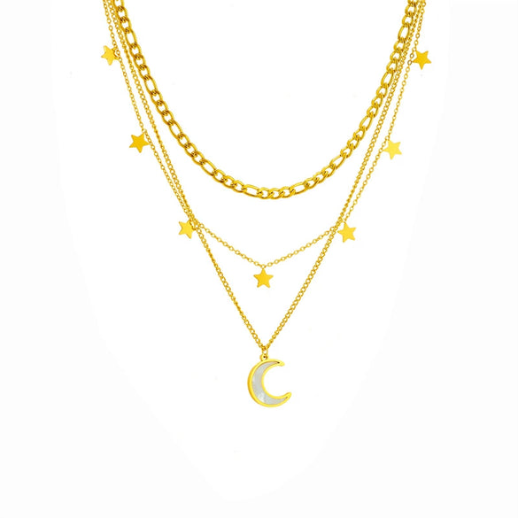 Fashionable Multi Layer Titanium Steel Necklace With Geometric Pattern And Electroplating For Women Mixed And Stacked Star Moon Clavicle Chain