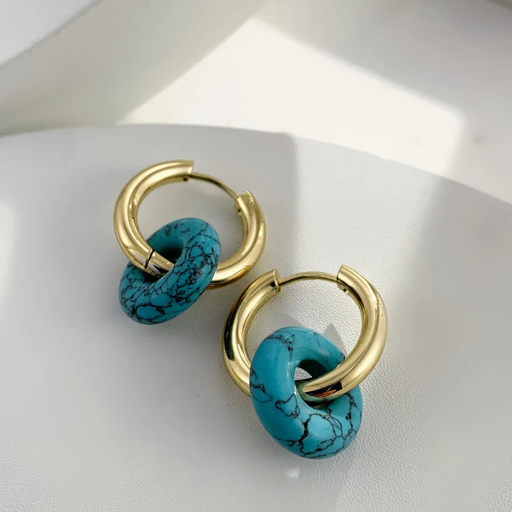 Fashionable New Stainless Steel Earrings Natural Stone