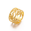 Fashionable Opening Adjustable Stainless Steel Leaf Ring 18K Goldplated