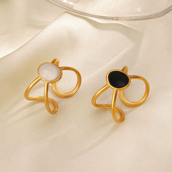 Fashionable Oval Oil Dripping Stainless Steel Ring For Women With Hiphop Line Cross 18K Gold Plated Electroplated