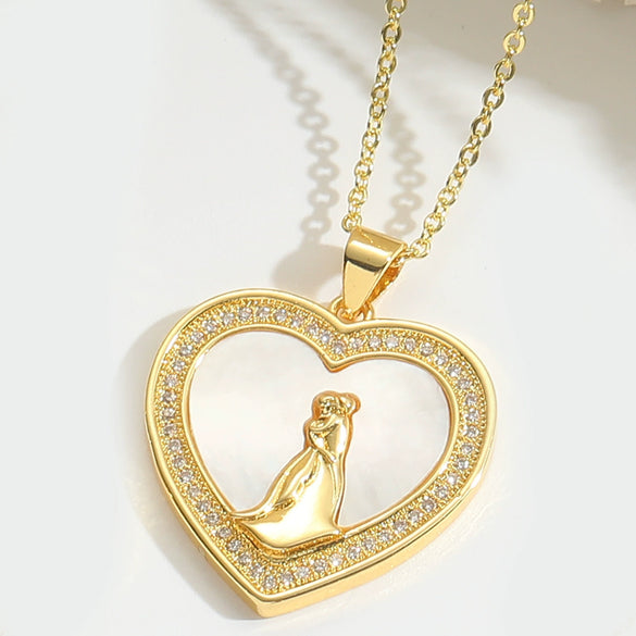 Fashionable Pendant Necklace For Ladies Copper Mixed Gemstone Setting Geometric Style Electroplating O Word Chain