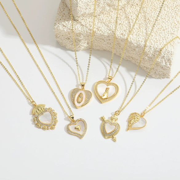 Fashionable Pendant Necklace For Ladies Copper Mixed Gemstone Setting Geometric Style Electroplating O Word Chain