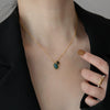 Fashionable Retro Green Agate Titanium Steel Double Pendant Clavicle Necklace For Women