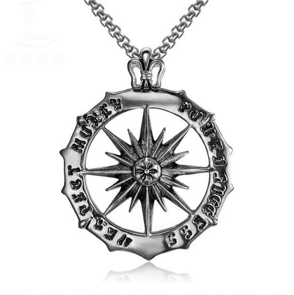 Fashionable Retro Men's Titanium Steel Thor Hammer Pendant Necklace With Baking Paint And Cartoon Characters Pattern