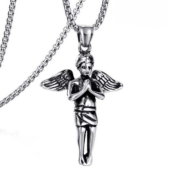 Fashionable Retro Men's Titanium Steel Thor Hammer Pendant Necklace With Baking Paint And Cartoon Characters Pattern