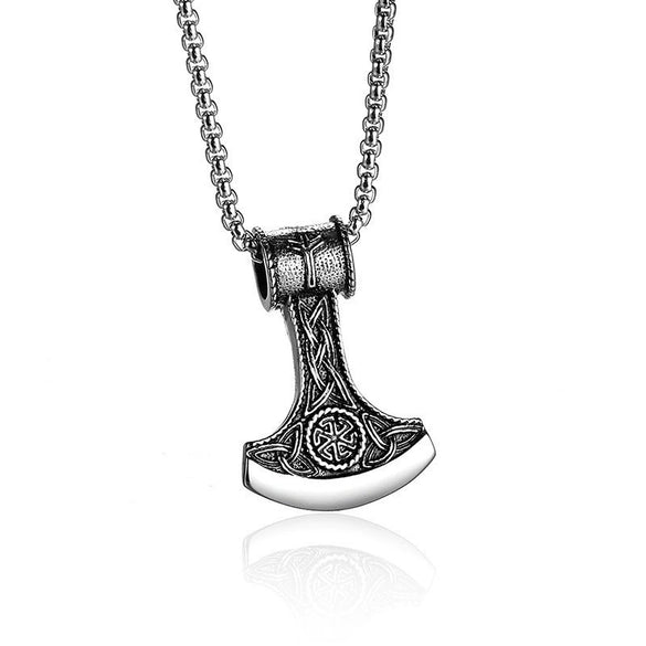 Fashionable Retro Men's Titanium Steel Thor Hammer Pendant Necklace With Baking Paint And Cartoon Characters Pattern