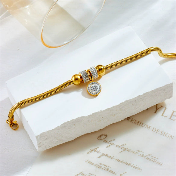 Fashionable Retro Metal Titanium Steel Round Spacer Beads Round Plate Pendant Accessories For Women With Electroplating Bracelet