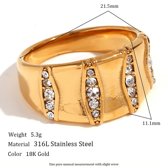 Fashionable Retro Popular Ring Stainless Steel Electroplated Geometric Microset Rhinestone Ring For Women