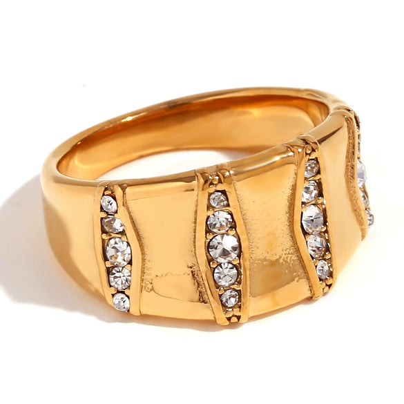 Fashionable Retro Popular Ring Stainless Steel Electroplated Geometric Microset Rhinestone Ring For Women