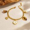 Fashionable Retro White Goldplated Moon Round Stainless Steel Leopard Print Gravel Bracelet For Women Maillard Minimalist Style