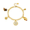 Fashionable Retro White Goldplated Moon Round Stainless Steel Leopard Print Gravel Bracelet For Women Maillard Minimalist Style