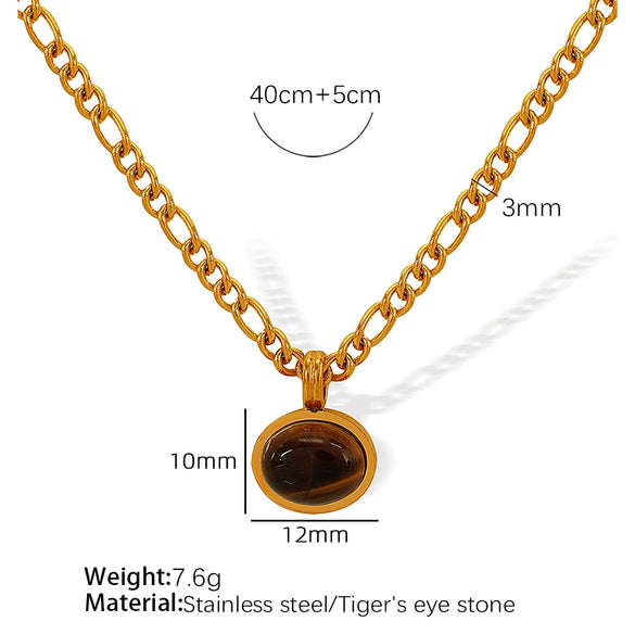 Fashionable Retro Women's 316L Stainless Steel And Organic Glass Earrings Necklace Set With Round Pattern And Electroplating Treatment