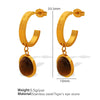 Fashionable Retro Women's 316L Stainless Steel And Organic Glass Earrings Necklace Set With Round Pattern And Electroplating Treatment