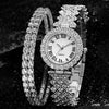 Fashionable Roman Pattern Diamondencrusted Women's Quartz Watches With Alloy Case And Strap Round Dial