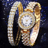 Fashionable Roman Pattern Diamondencrusted Women's Quartz Watches With Alloy Case And Strap Round Dial