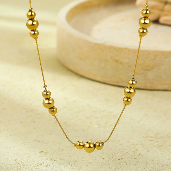 Fashionable Round Ball Stainless Steel 18K Electroplated Women's Jewelry Necklace