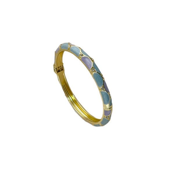 Fashionable Round Diamond Bracelet With Multicolor Drop Stone Setting And Plated Open Cuff Design For Everyday Wear