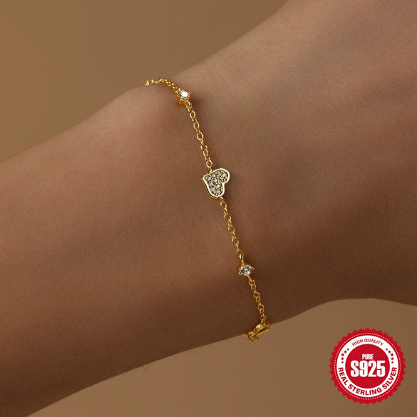 Fashionable S925 Sterling Silver Hollow Love Shaped Geometric Pattern Electroplated Women's Bracelet
