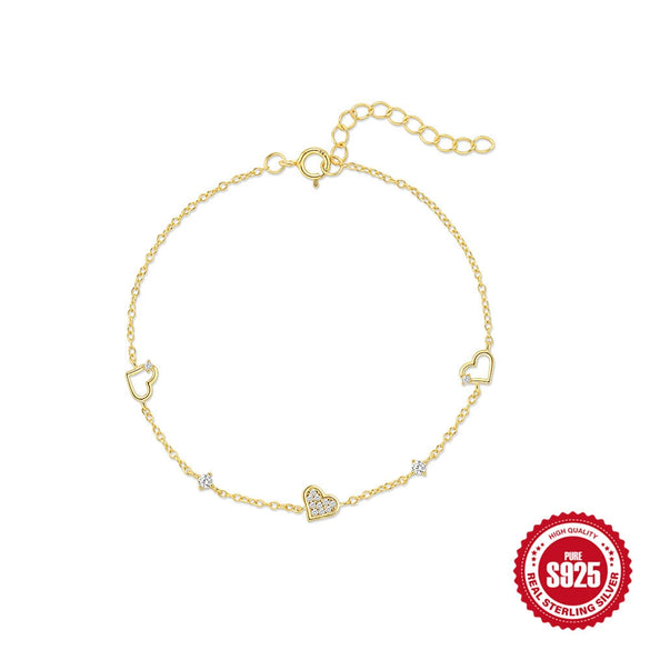 Fashionable S925 Sterling Silver Hollow Love Shaped Geometric Pattern Electroplated Women's Bracelet