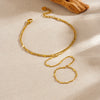 Fashionable Simple Design Doublelayered Thin Chain Goldplated Stainless Steel Ring Bracelet Integrated Hand Chain For Women