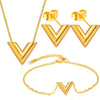 Fashionable Simple Luxury V Shaped Female Necklace Suit With Titanium Steel Pendant In Letters Numbers Text Shape And Electroplating Design