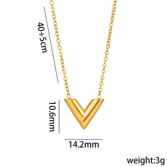 Fashionable Simple Luxury V Shaped Female Necklace Suit With Titanium Steel Pendant In Letters Numbers Text Shape And Electroplating Design