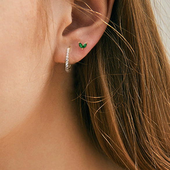 Fashionable Simple S925 Silver Geometric Horse Eye Diamond Embedded Electroplated Women's Mini Ear Studs Earrings