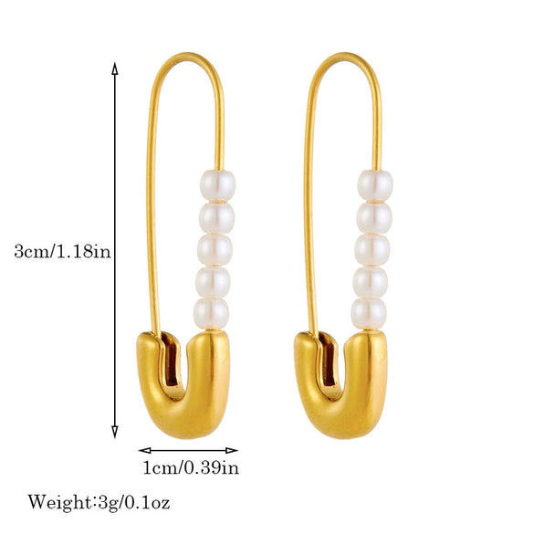 Fashionable Simple Stainless Steel Pearl Jewelry Earrings Goldplated Paper Clip Pin Shape