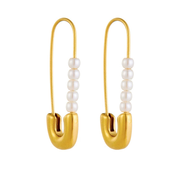 Fashionable Simple Stainless Steel Pearl Jewelry Earrings Goldplated Paper Clip Pin Shape