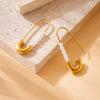 Fashionable Simple Stainless Steel Pearl Jewelry Earrings Goldplated Paper Clip Pin Shape