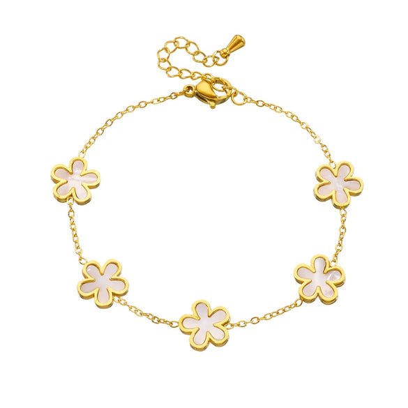 Fashionable Simple Women's Shellfish Fiveleaf Petal Bracelet Necklace Earrings Set In Stainless Steel With Flower Pattern And Electroplating