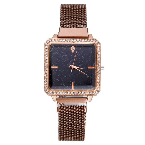 Fashionable Square Metal Women's Watch With Ironabsorbing Magnetic Buckle And Mineral Strengthened Glass Mirror
