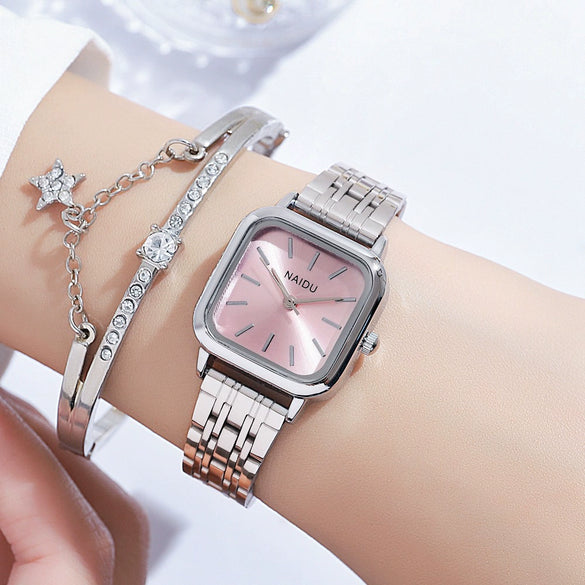 Fashionable Square Steel Band Women's Quartz Watch With Simple Cute Design And Alloy Case And Strap