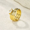 Fashionable Stackable Women's Stainless Steel Ring With Geometric Design And Diamonds Electroplated