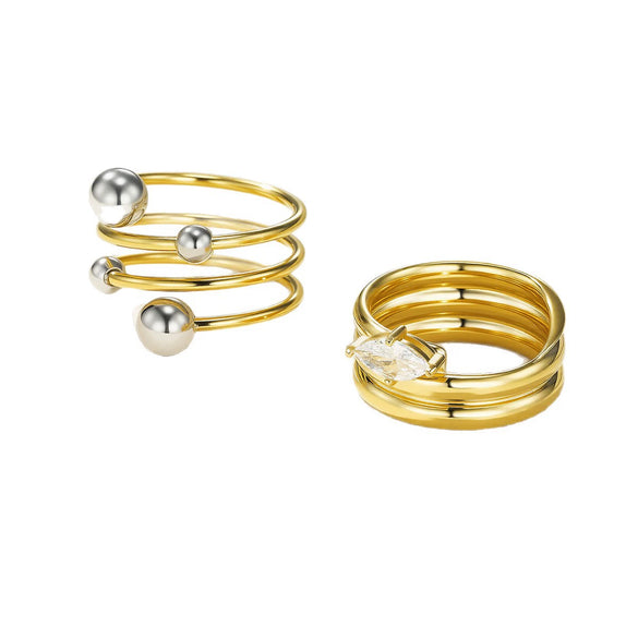 Fashionable Stackable Women's Stainless Steel Ring With Geometric Design And Diamonds Electroplated